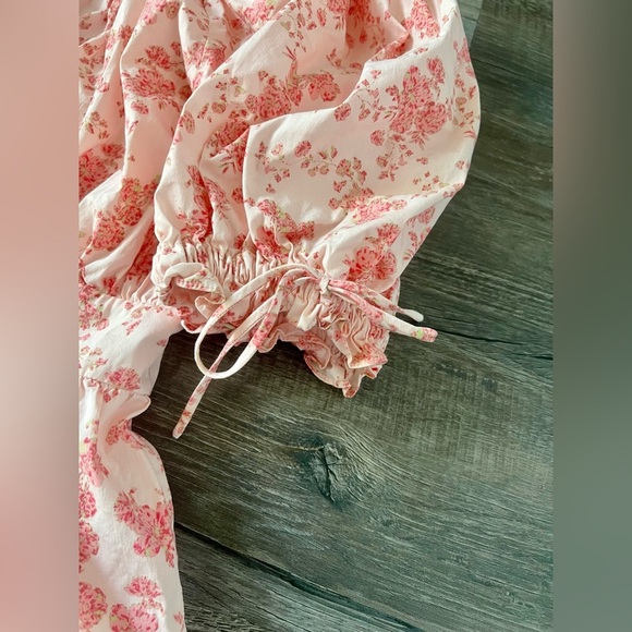 Rachel Parcell Pink Poppy Puff Sleeve Tiered Dress Large Floral Wedding Prairie - Picture 5 of 6